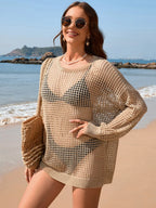 Backless Boat Neck Long Sleeve Cover Up (15)