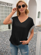Striped V-neck Short Sleeve T-shirt (2)