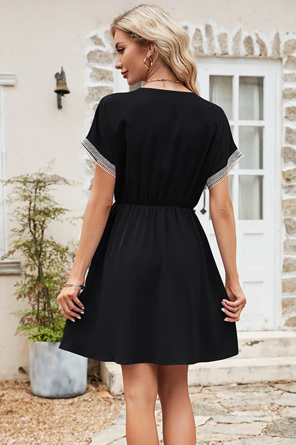 Tassel V-neck Short Sleeve Dress (18)