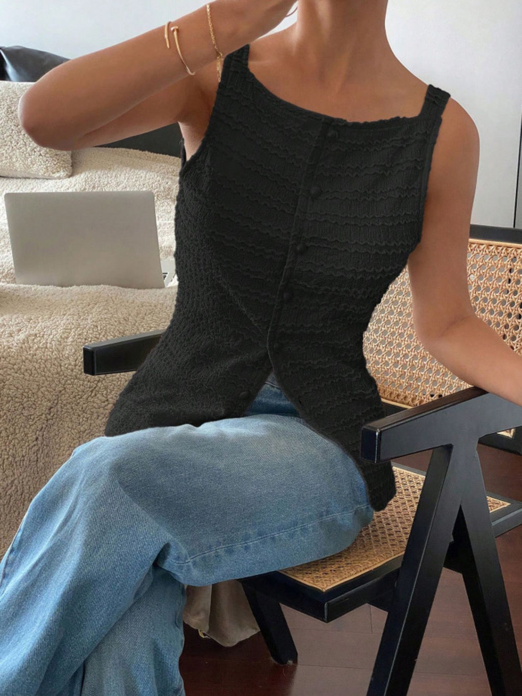 Textured Button-front Tank (14)