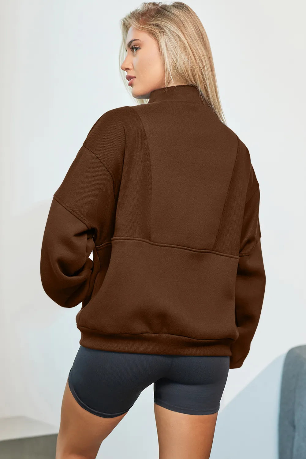 Half Zip Drop Shoulder Long Sleeve Sweatshirt (28)