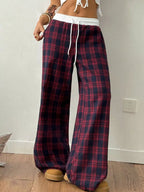 Plaid Wide-leg Pants Elastic Waistband (11)