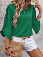 Ruffle Sleeve Solid Color Blouse (14)