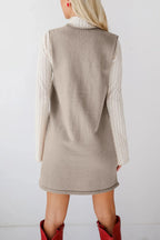Pocketed V-neck Mini Sweater Overall Dress (16)