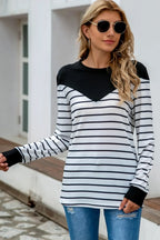 Striped Round Neck Long Sleeve T-shirt (13)