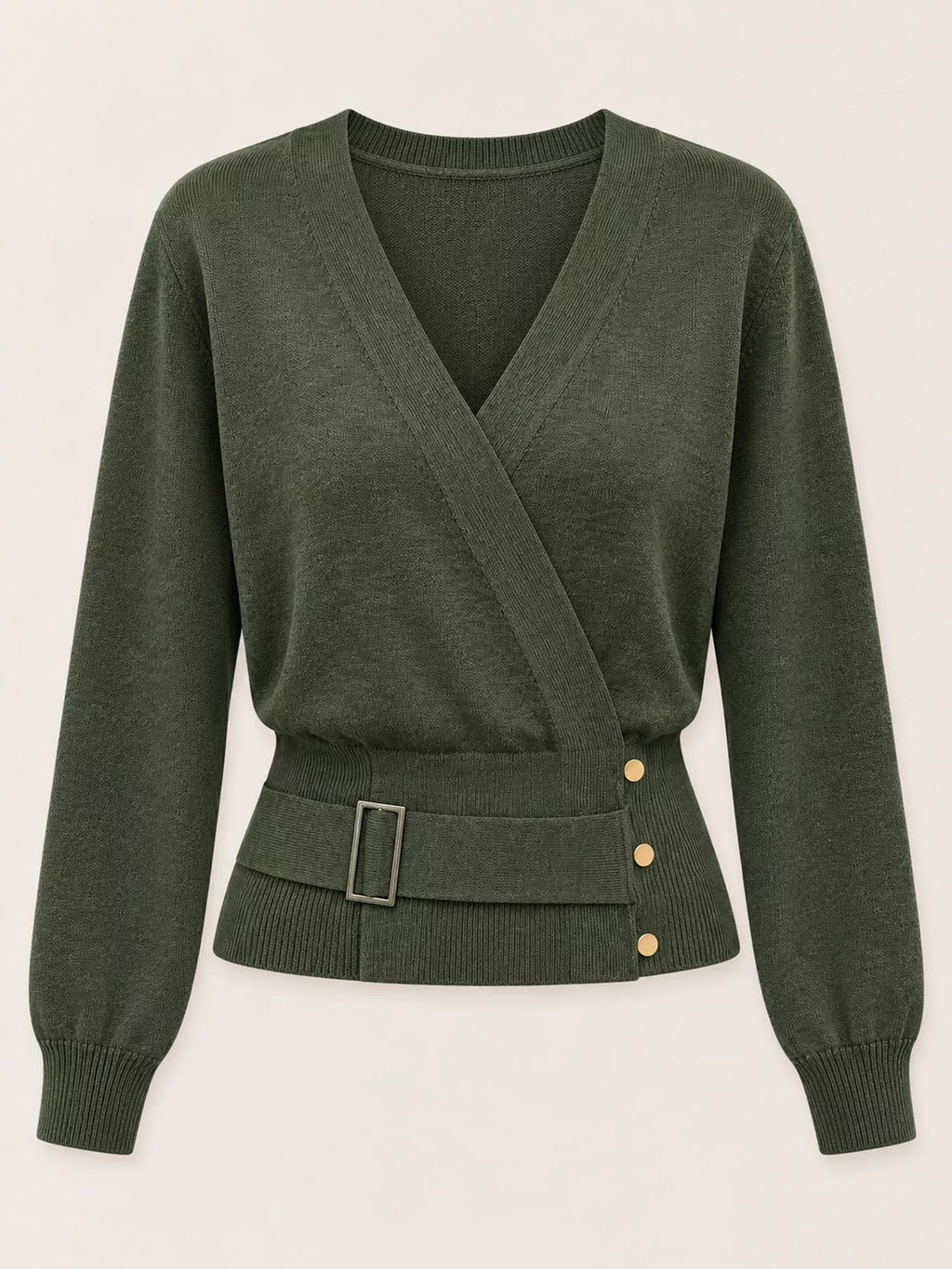 Surplice Elastic Waist Long Sleeve Knit Top (33)