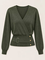 Surplice Elastic Waist Long Sleeve Knit Top (33)