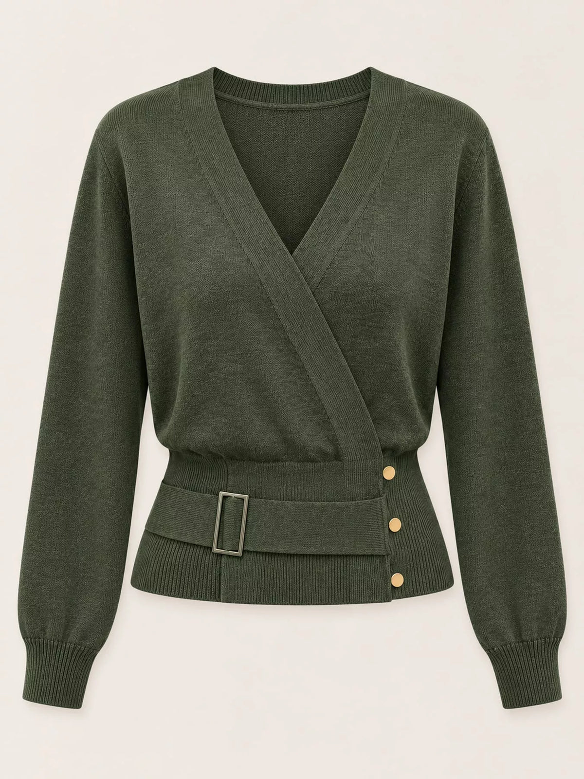 Surplice Elastic Waist Long Sleeve Knit Top (33)