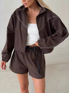 Drawstring Zip-up Jacket Shorts Set (2)