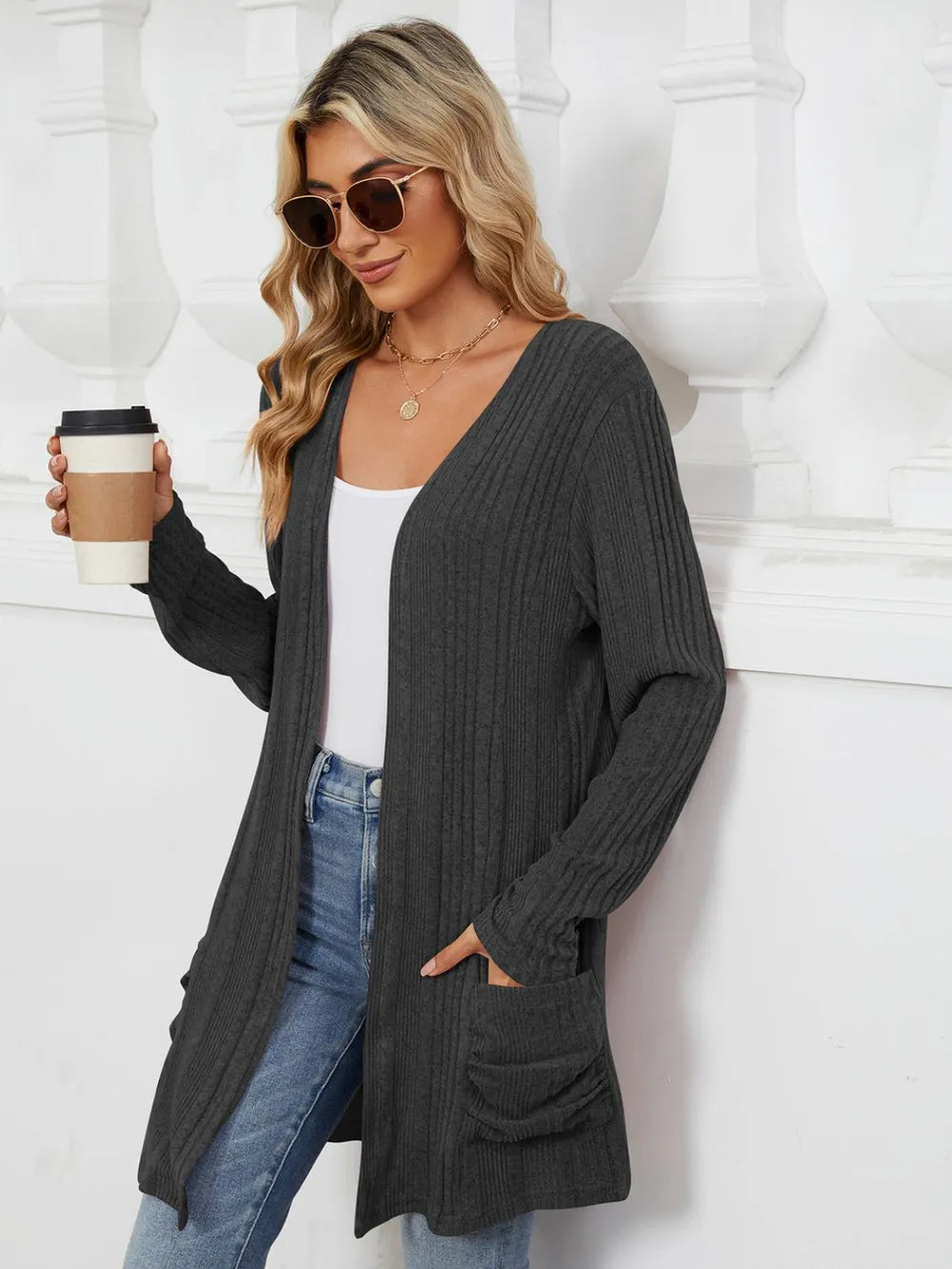 Pocketed Open Front Long Sleeve Cardigan (19)