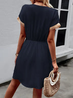 Contrast Trim V-neck Short Sleeve Mini Dress (2)