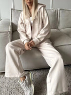 Zip-up Hoodie Wide-leg Pants Set (2)