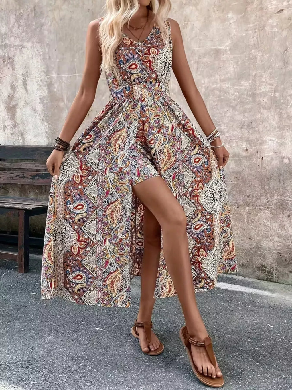 Paisley Print Sleeveless Romper (3)