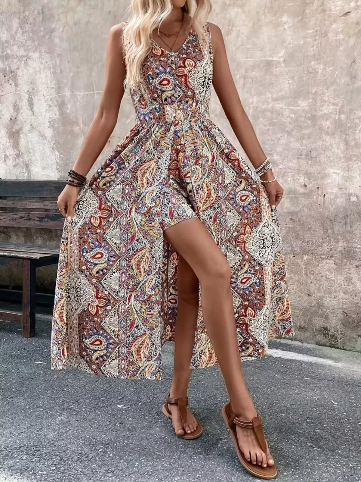 Paisley Print Sleeveless Romper (3)