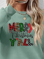 Letter Graphic Round Neck Long Sleeve Sweatshirt (26)