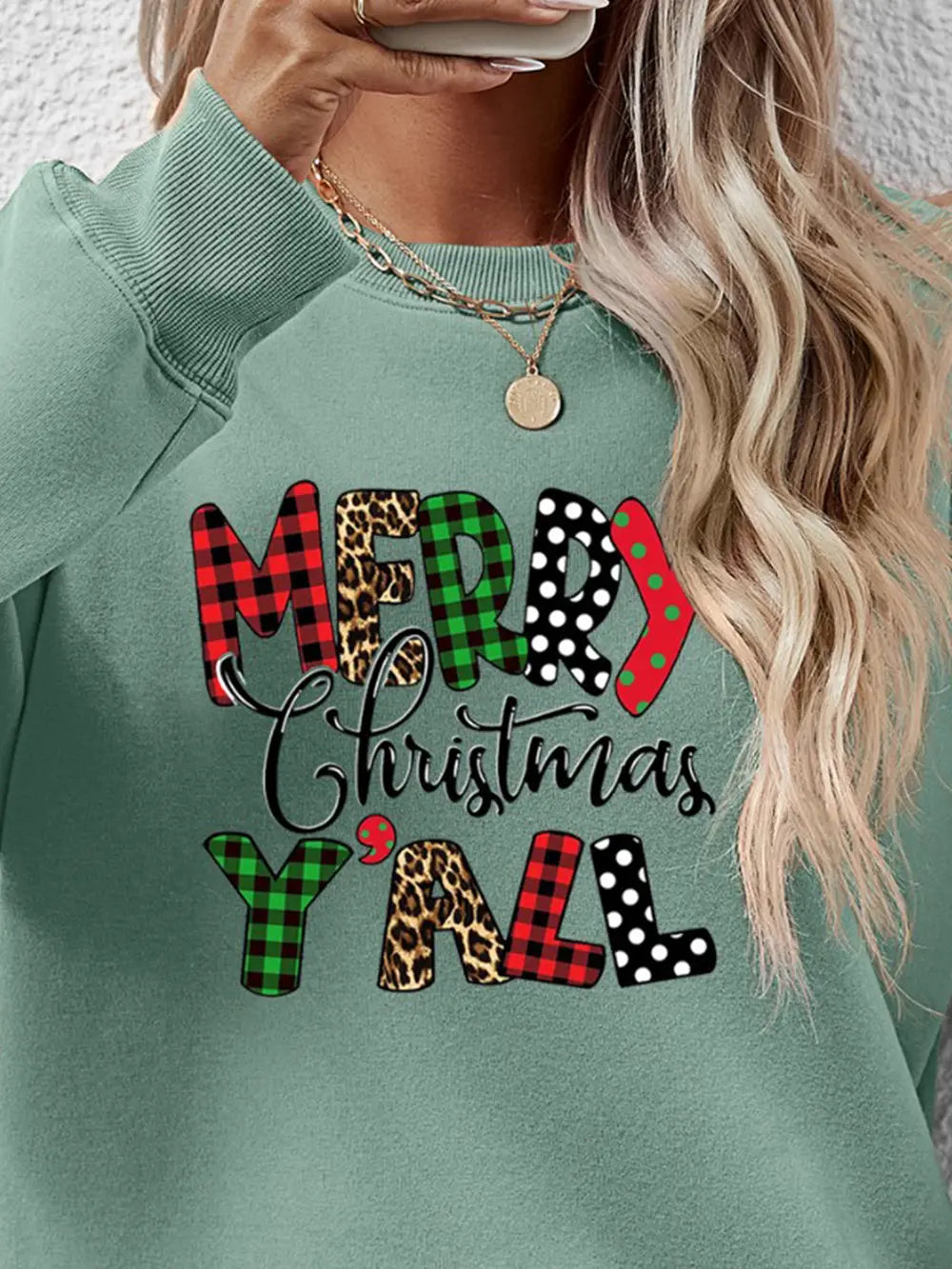 Letter Graphic Round Neck Long Sleeve Sweatshirt (26)