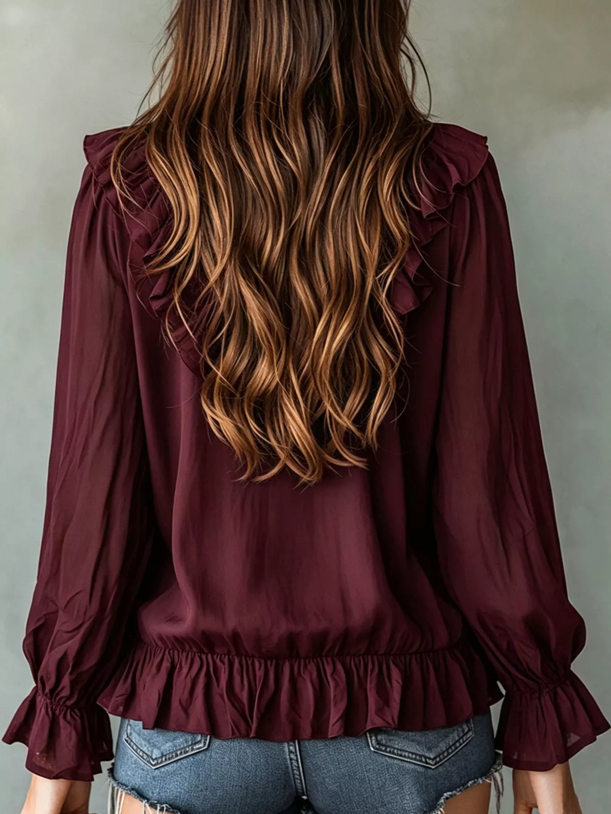 Ruffle V-neck Long Sleeve Blouse (8)