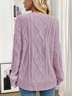 Cable Knit Round Neck Long Sleeve Sweater (5)