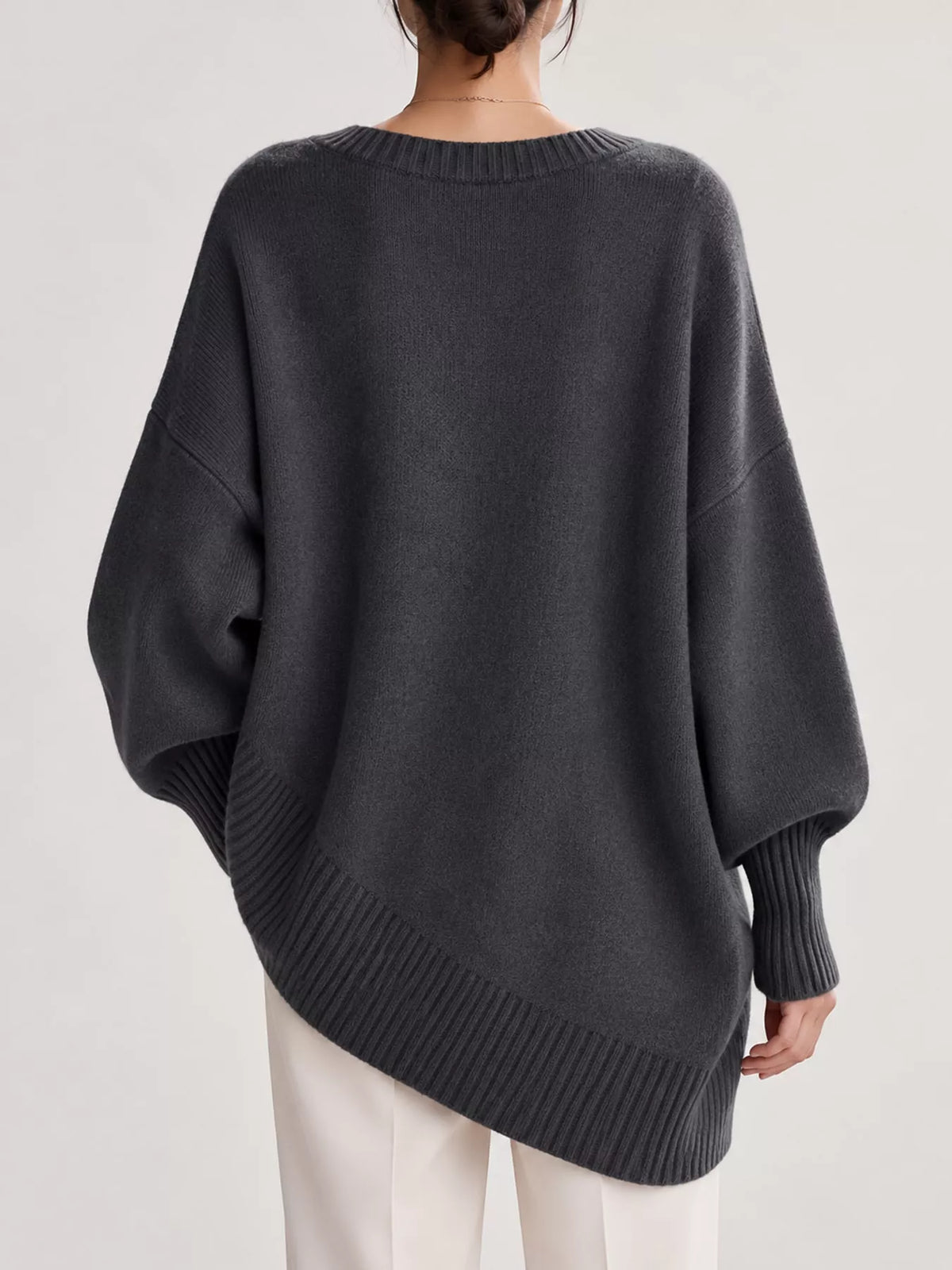 Full Size V-neck Oversized Batwing Sleeve Sweater Plus (27)