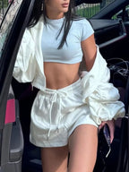 Zip Up Drawstring Outerwear Shorts Set (3)