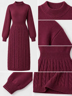 Full Size Mock Neck Cable Knit Sweater Dress Front Slit Plus (46)