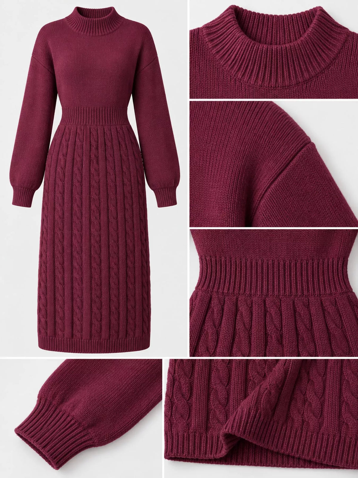 Full Size Mock Neck Cable Knit Sweater Dress Front Slit Plus (46)