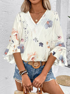 Ruffled Printed V-neck Half Sleeve Blouse (13)