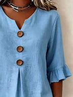 Full Size Casual Ruffle‑sleeve Decor‑button Top Plus (2)