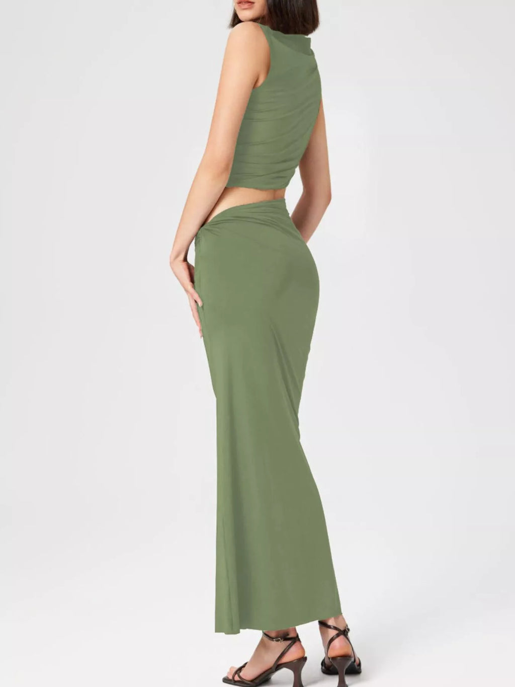 Asymmetrical Ruched Knit Top Skirt Set (8)