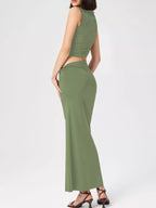 Asymmetrical Ruched Knit Top Skirt Set (8)