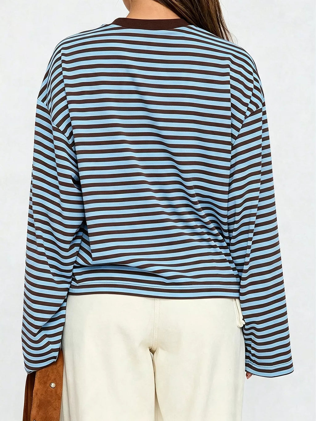 Full Size Casual Long-sleeve Striped Crew Neck T-shirt Plus (18)