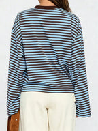 Full Size Casual Long-sleeve Striped Crew Neck T-shirt Plus (18)