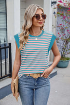 Contrast Striped Round Neck T-shirt (20)
