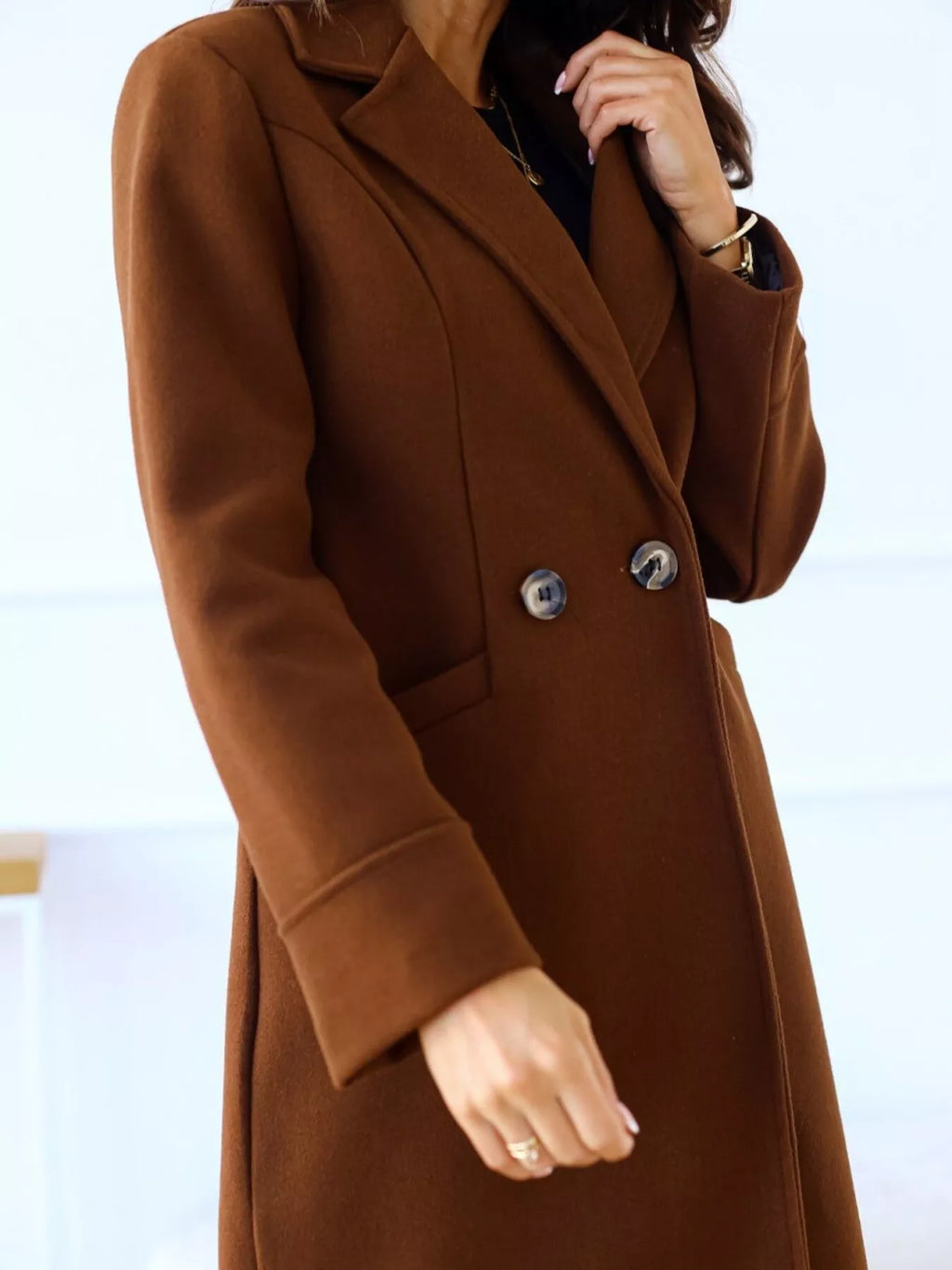 Lapel Collar Wool Blend Overcoat (9)