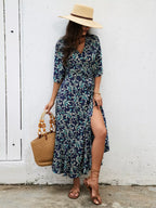 Slit Printed Surplice Midi Dress (6)