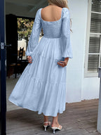 Tiered Balloon Sleeve Midi Dress (6)