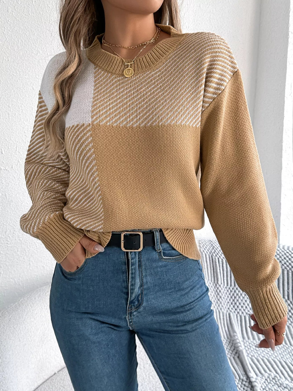 Block Striped Round Neck Sweater (5)