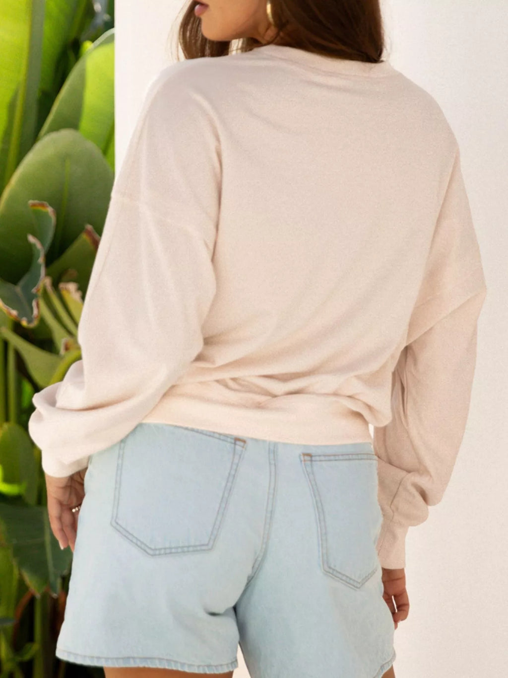 Raw Edge Flower Patch Drop Shoulder Casual Top (2)