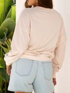 Raw Edge Flower Patch Drop Shoulder Casual Top (2)