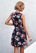 Printed Zip Detail Belted Sleeveless Dress (2)