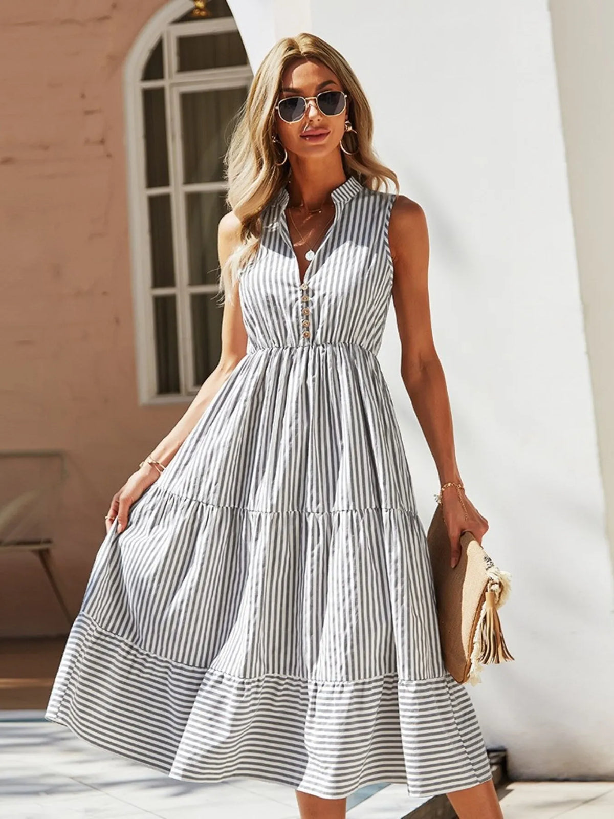 Striped Sleeveless Tiered Midi Dress (18)