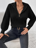 Half Zip Dropped Shoulder Sweater (7)