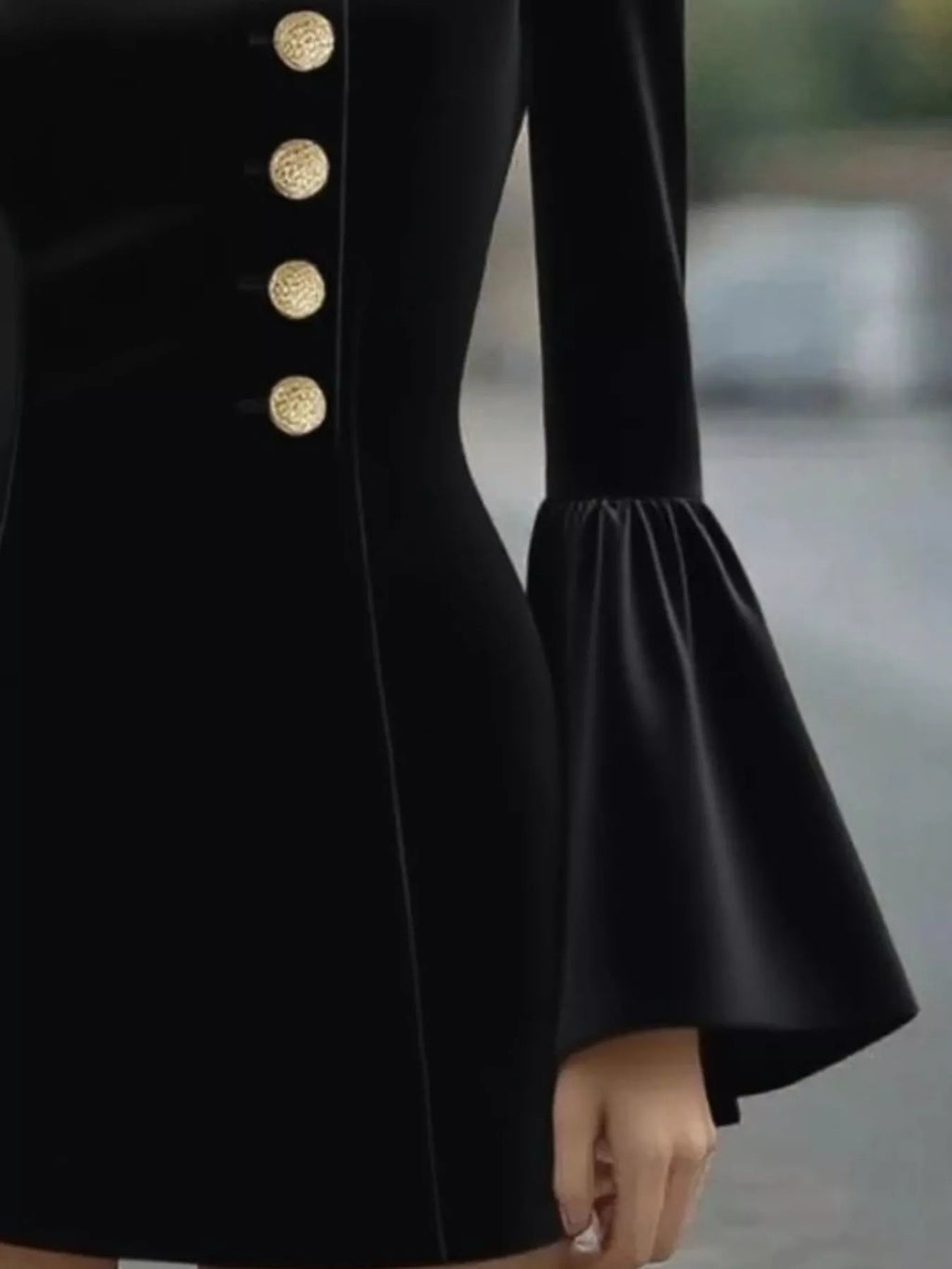 Bell Sleeve Mini Dress Front Button (3)