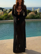 Slit Plunge Flare Sleeve Cover-up Dress (11)