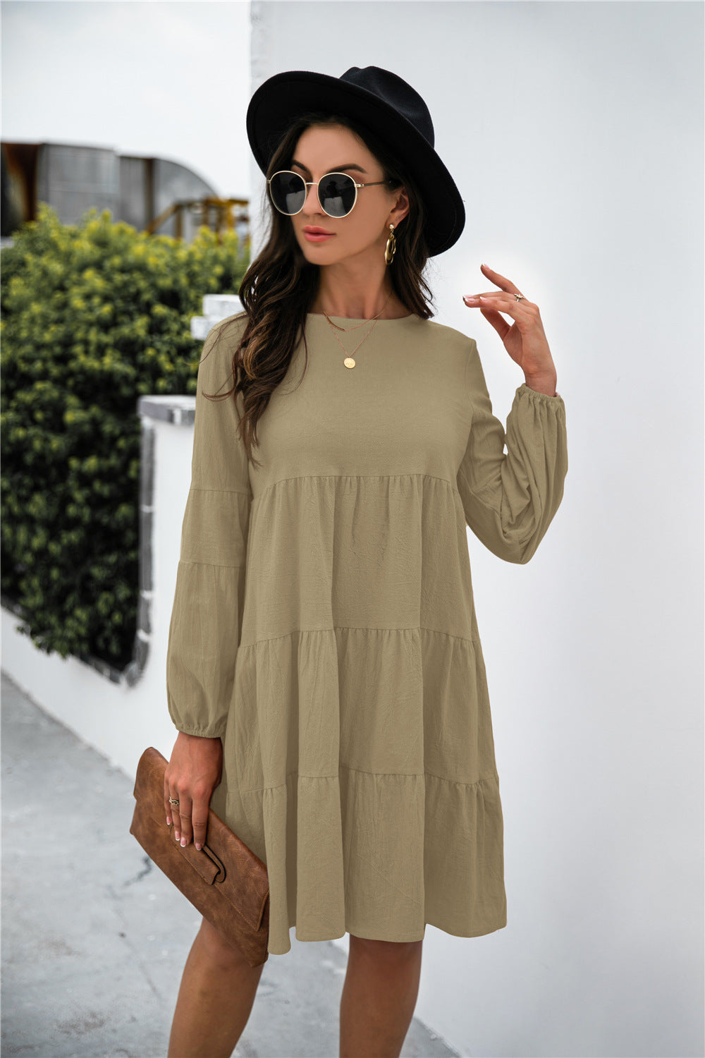 Balloon Sleeve Keyhole Tiered Dress (9)
