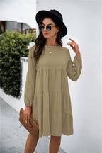 Balloon Sleeve Keyhole Tiered Dress (9)