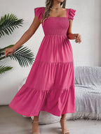 Smocked Square Neck Cap Sleeve Midi Dress (14)