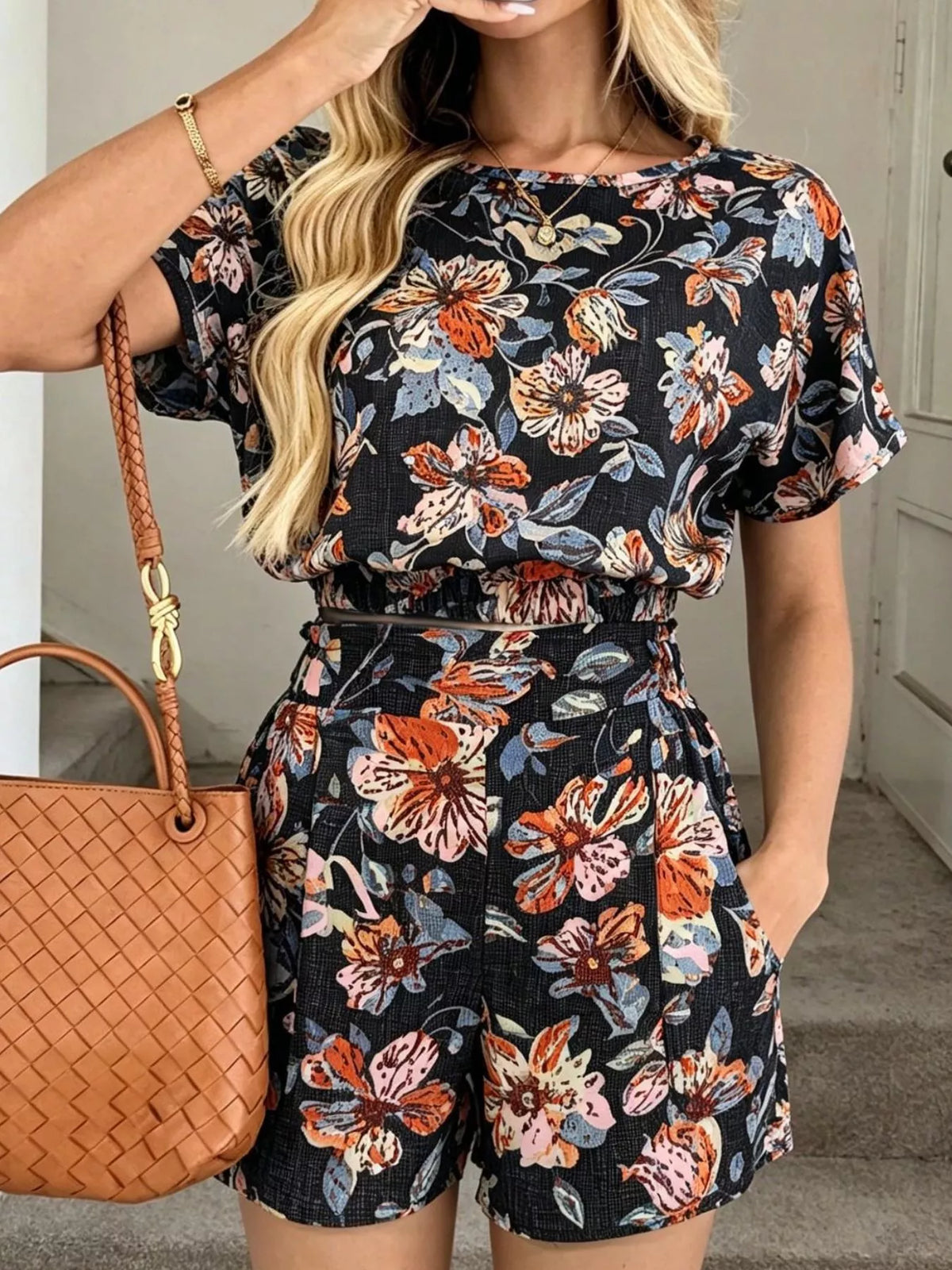 Floral Print Crop Top Shorts Set (5)