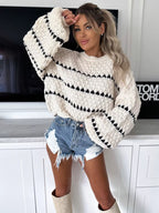 Chunky Knit Striped Sweater Balloon Sleeves (2)