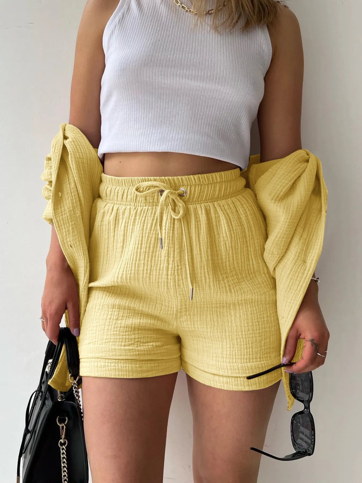 Button Up Shirt Shorts Set (35)